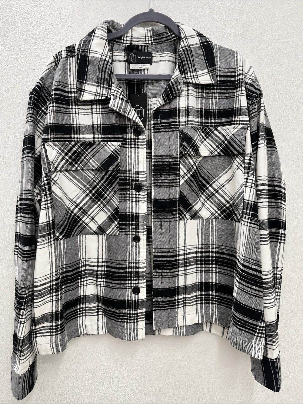 Original Use Black & White Plaid Jean Jacket